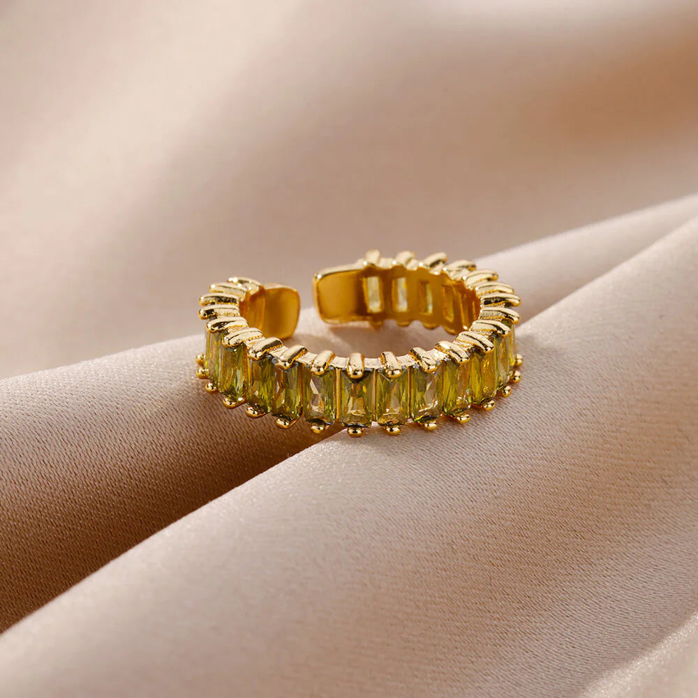 Anel de zircônia arco-íris com strass para mulheres