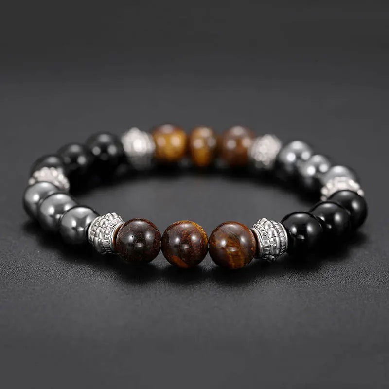Black Matte Stone Tiger Eye Bead Bracelet, Natural Gemstone