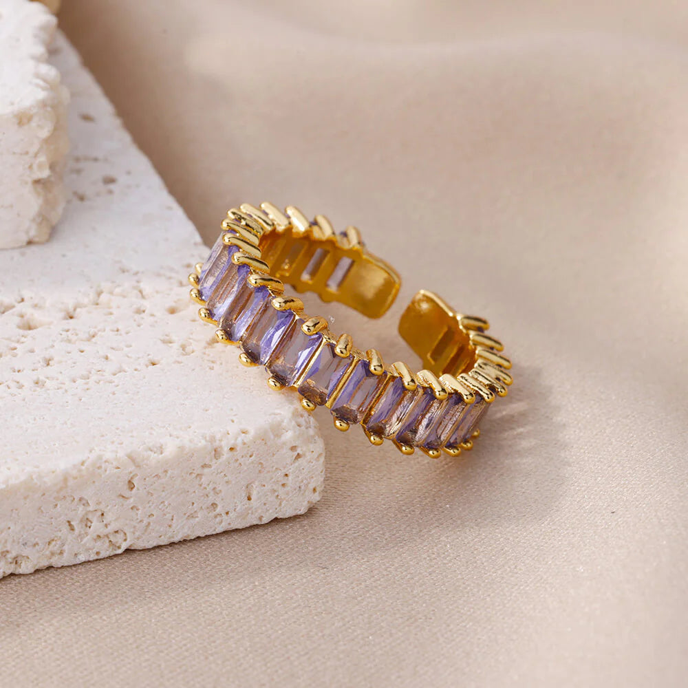 Anel de zircônia arco-íris com strass para mulheres