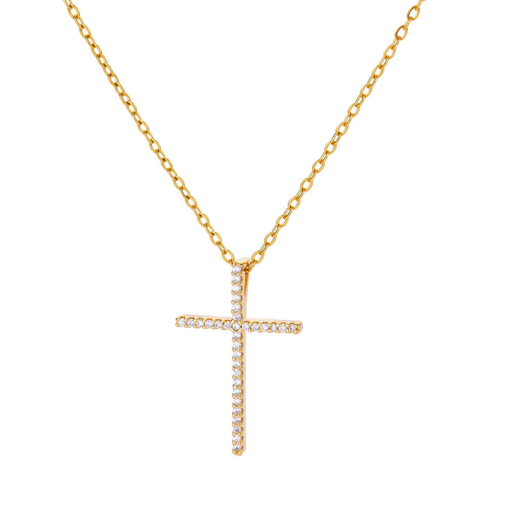 Collier pendentif croix minimaliste tendance avec zircone