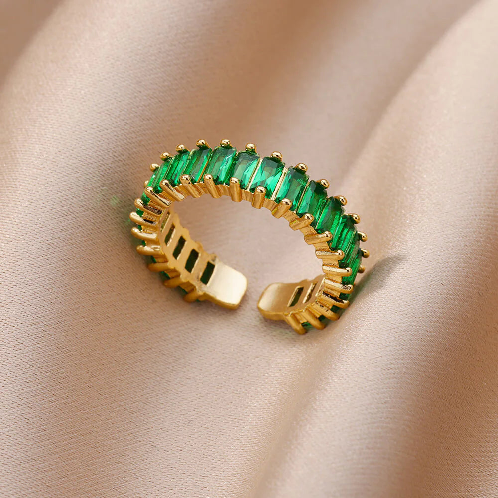 Anel de zircônia arco-íris com strass para mulheres