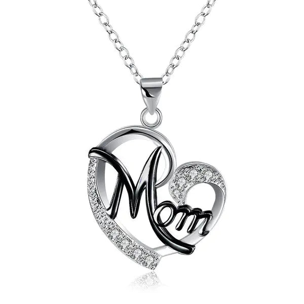 Mom's Heart-Shaped Crystal Pendant Necklace with Diamonds