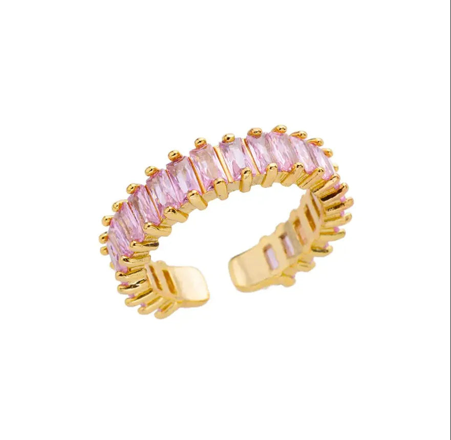 Anel de zircônia arco-íris com strass para mulheres