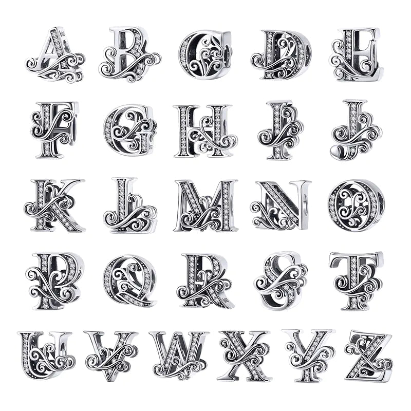 Vintage Pattern Alphabet Beads S925 Silver DIY Bracelet