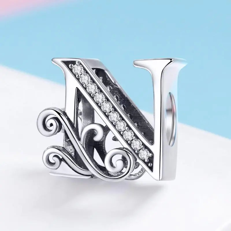 Vintage Pattern Alphabet Beads S925 Silver DIY Bracelet