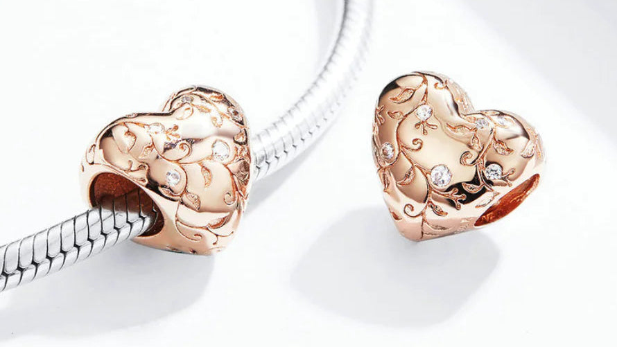 Rose Gold Plated Heart Charm Beads for DIY Bracelet