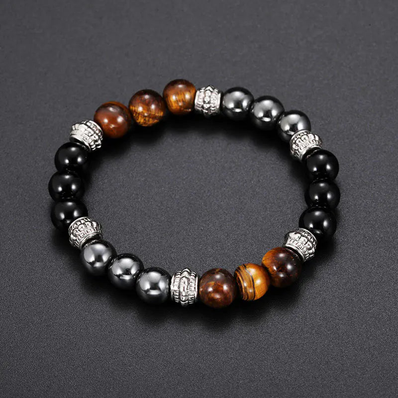 Black Matte Stone Tiger Eye Bead Bracelet, Natural Gemstone