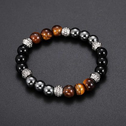 Black Matte Stone Tiger Eye Bead Bracelet, Natural Gemstone