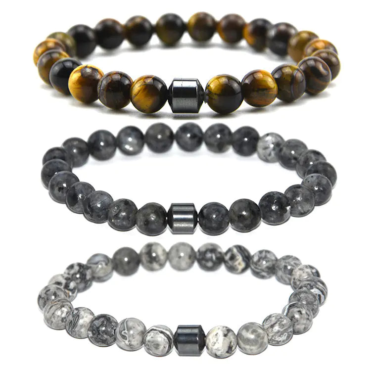 Black Tiger Eye Bead Bracelet with Natural Stone