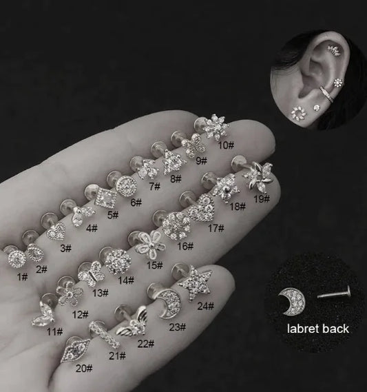 Clou d'oreille fleur en zircon pour lèvres et cartilage
