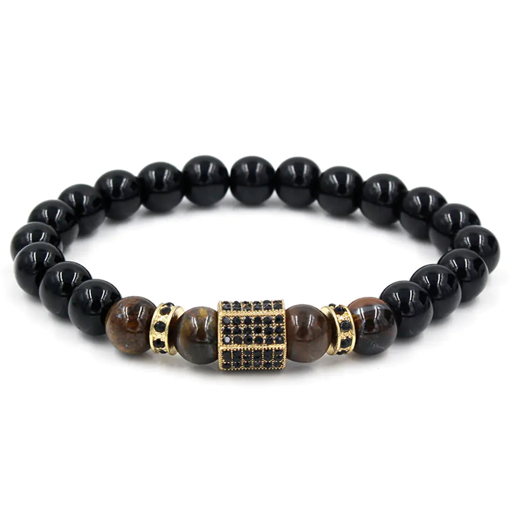 Pulseira masculina de contas de olho de tigre e diamante negro