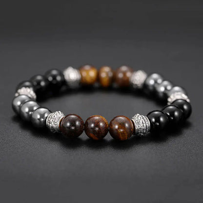 Black Matte Stone Tiger Eye Bead Bracelet, Natural Gemstone