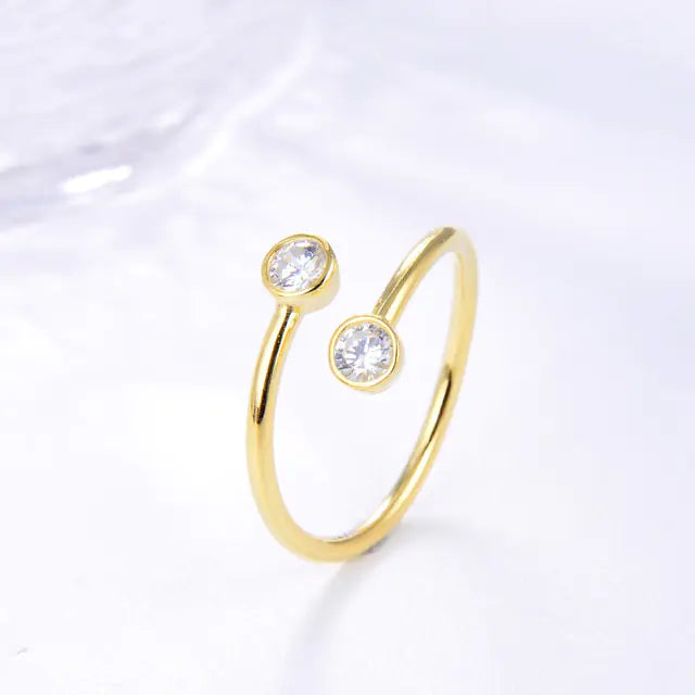 Conjunto de anéis femininos banhados a prata esterlina 925 e ouro 18K