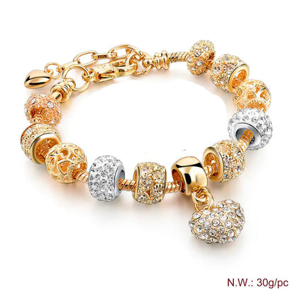 DIY Heart Charm Bead Gold-Plated Bracelet for Women