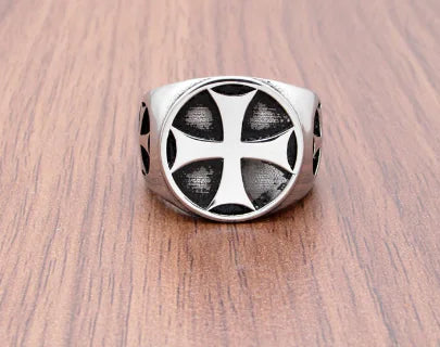 Bague croix rétro en acier titane pour homme, style punk