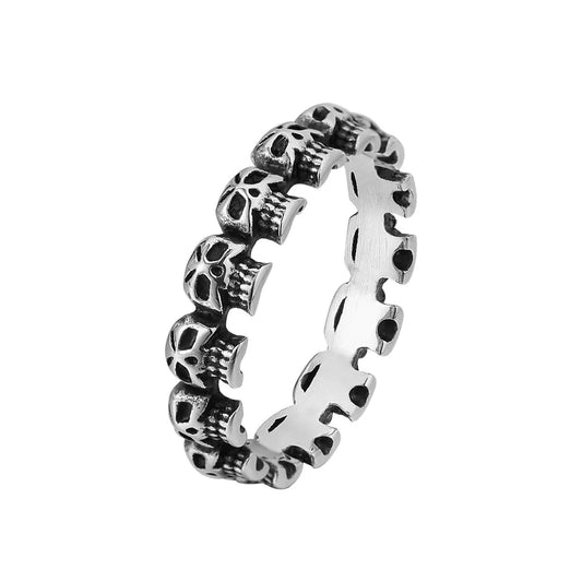 Bague en acier titane pour homme avec tête de mort punk rétro