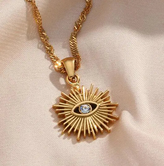 Collier pendentif œil du diable avec chaîne en acier inoxydable