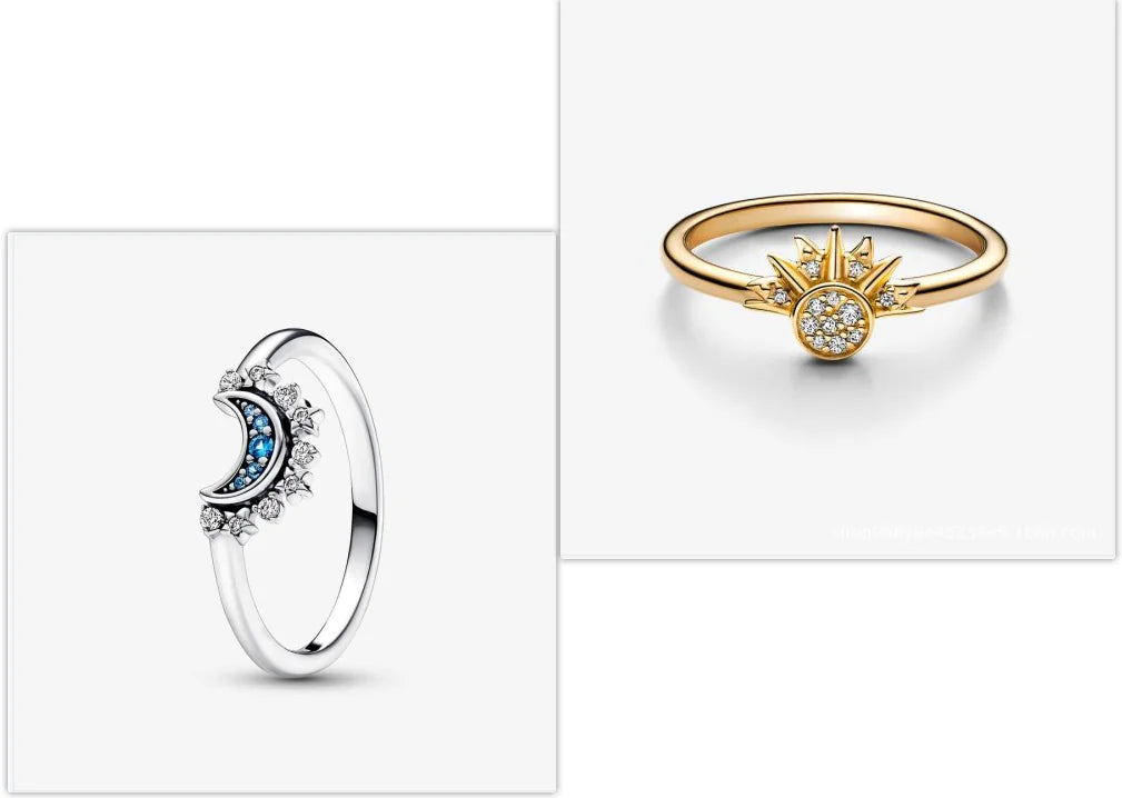 Bague combinée en argent sterling avec soleil levant et lune bleue