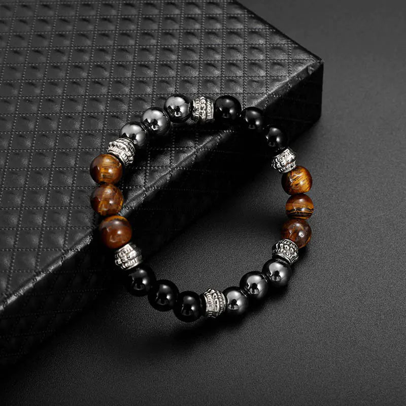 Black Matte Stone Tiger Eye Bead Bracelet, Natural Gemstone