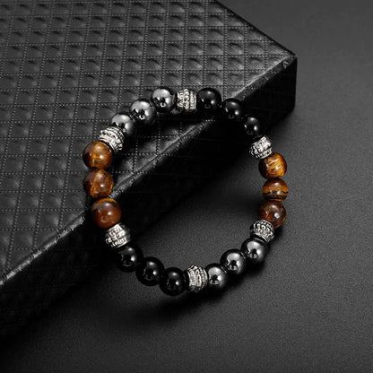 Black Matte Stone Tiger Eye Bead Bracelet, Natural Gemstone