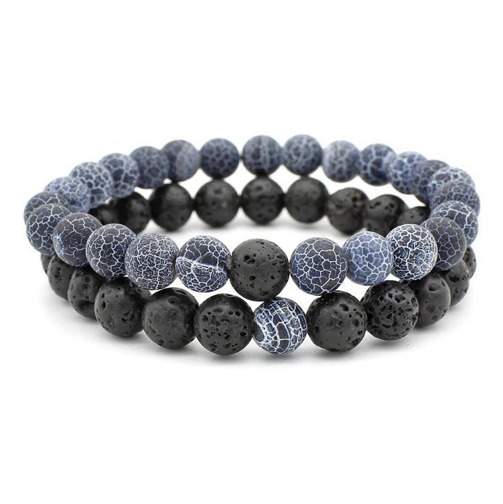 Natural Stone Yoga Bead Bracelet with Lava and Tiger Eye