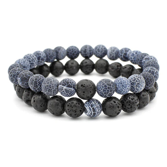 Natural Stone Yoga Bead Bracelet with Lava and Tiger Eye