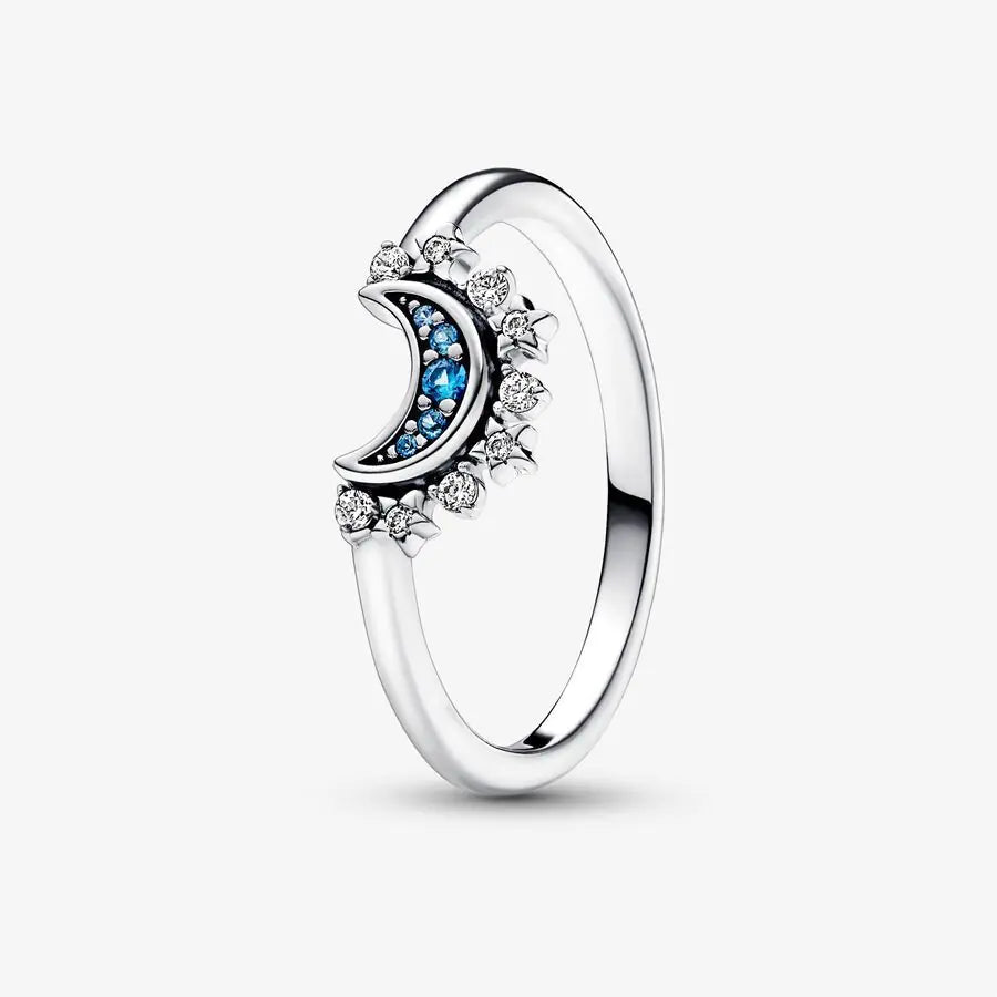 Bague combinée en argent sterling avec soleil levant et lune bleue
