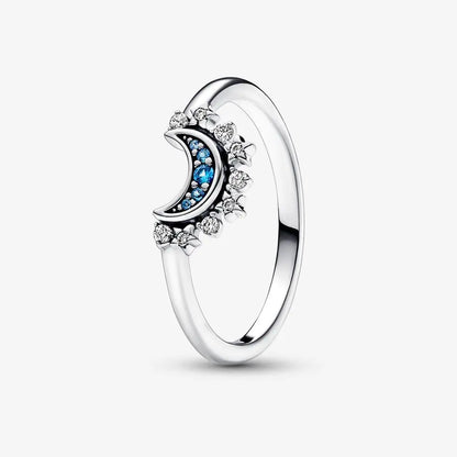 Bague combinée en argent sterling avec soleil levant et lune bleue