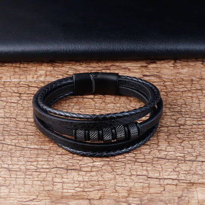 Genuine Leather Multi-layer Stainless Steel Men's Bracelet