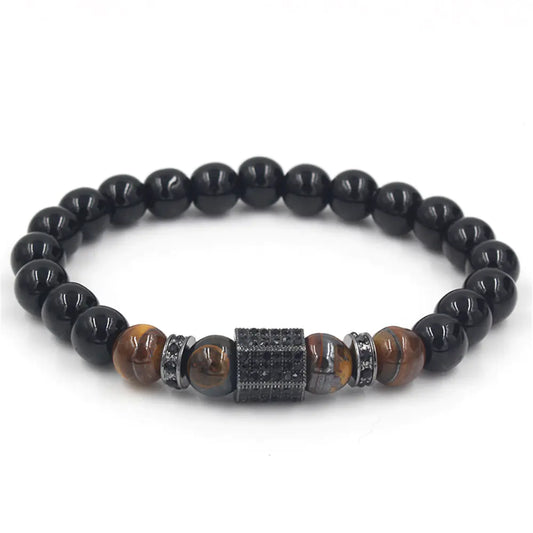 Bracelet en perles œil de tigre et diamant noir pour homme