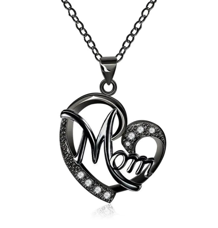 Mom's Heart-Shaped Crystal Pendant Necklace with Diamonds