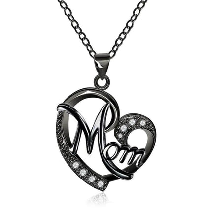 Mom's Heart-Shaped Crystal Pendant Necklace with Diamonds