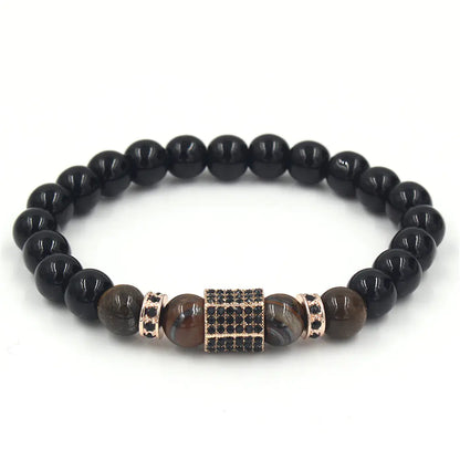 Pulseira masculina de contas de olho de tigre e diamante negro