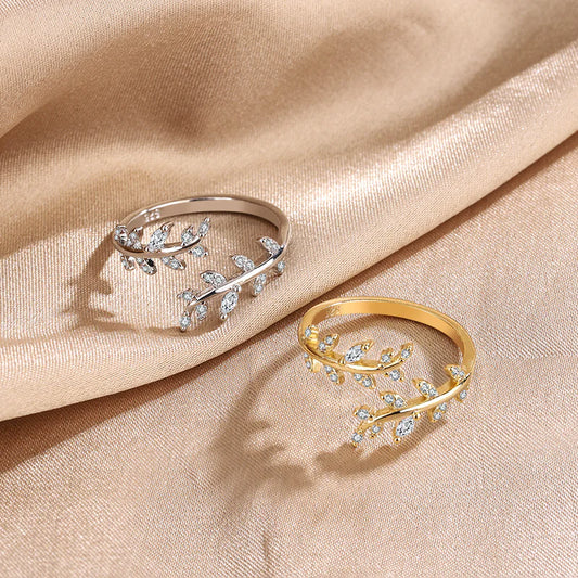 Adjustable Leaf Design Zircon Ring