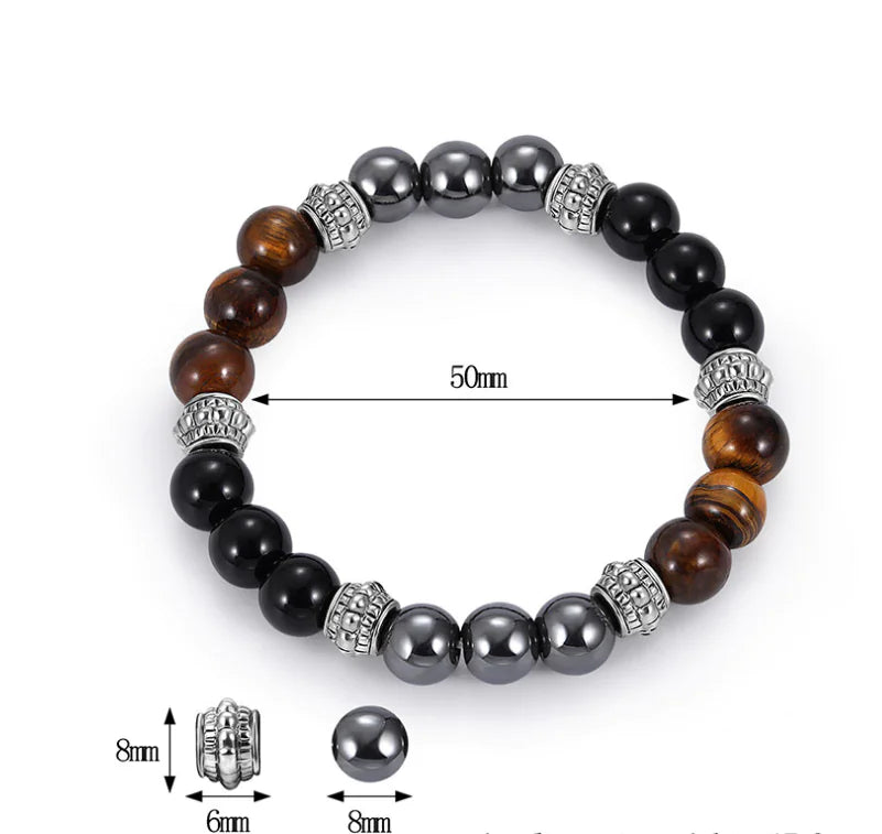 Black Matte Stone Tiger Eye Bead Bracelet, Natural Gemstone