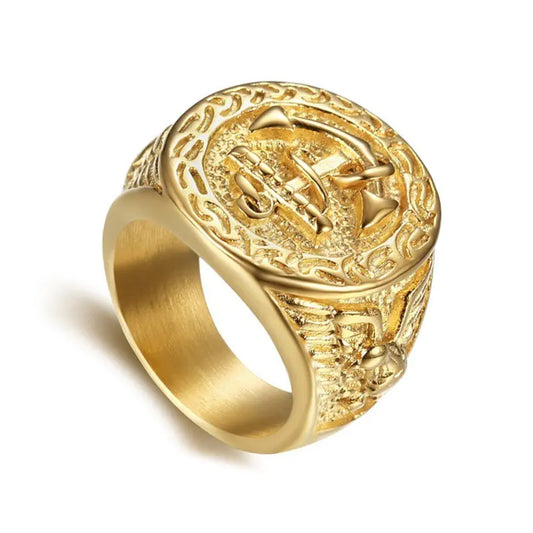 Bague Hip Hop en acier inoxydable plaqué or pour homme