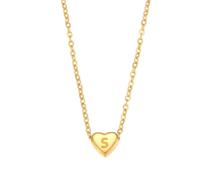 Initial Love Necklace - 18K Gold Plated Heart Pendant (One)