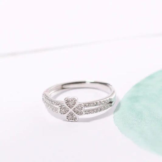 S925 Silver Clover Ring with Zircon Stones in Rose Gold