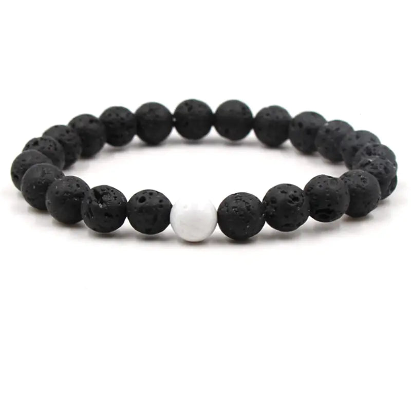 Natural Stone Yoga Bead Bracelet with Lava and Tiger Eye