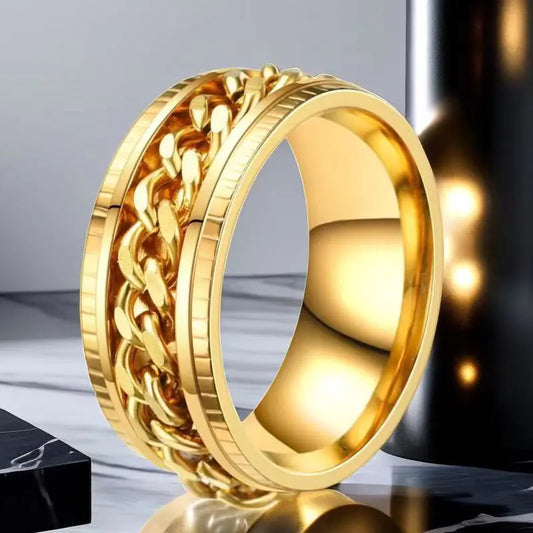 Bague rotative hip-hop en acier inoxydable pour homme, grand teint