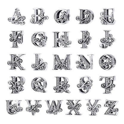 Vintage Pattern Alphabet Beads S925 Silver DIY Bracelet