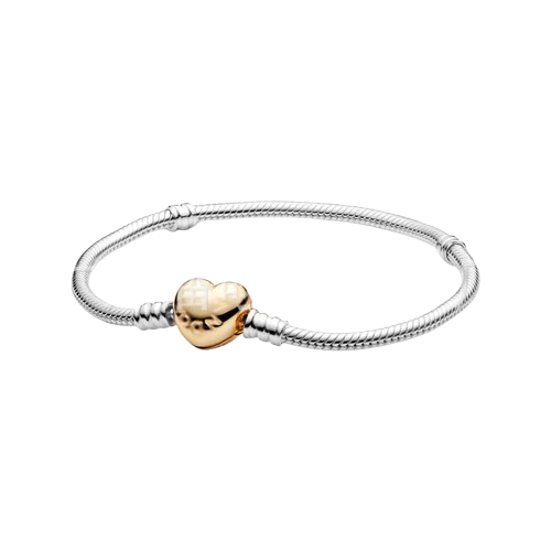 Pandora 925 Silver Rose Gold Heart Charm Bracelet DIY