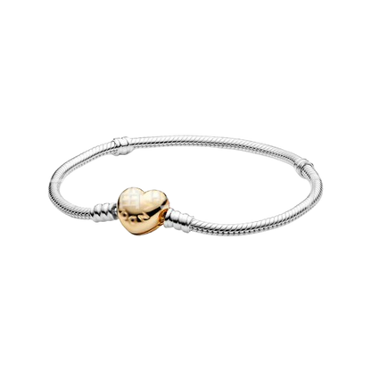 Pandora 925 Silver Rose Gold Heart Charm Bracelet DIY