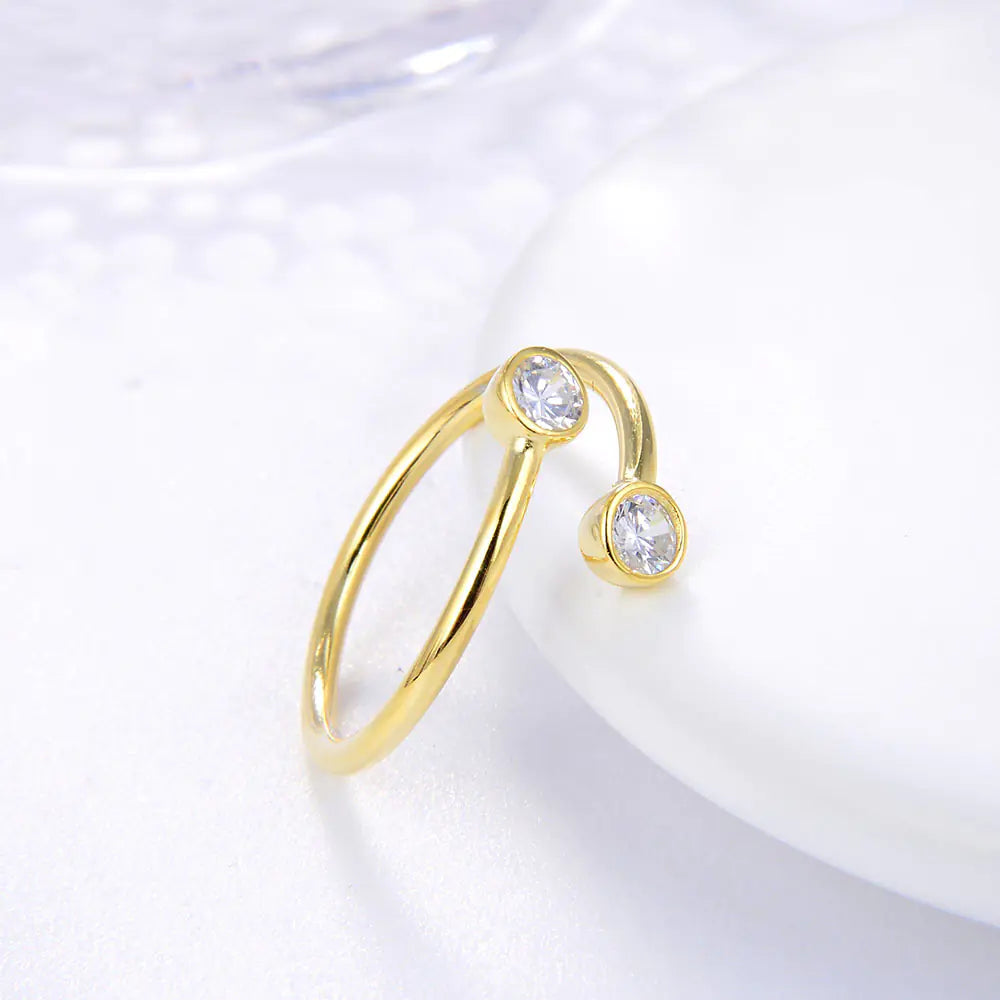 Conjunto de anéis femininos banhados a prata esterlina 925 e ouro 18K