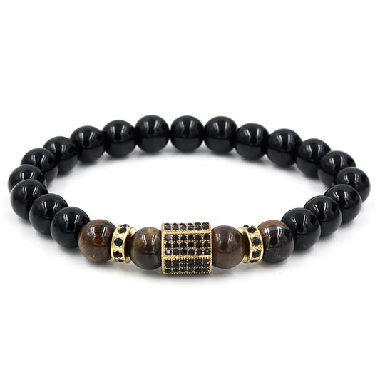 Bracelet en perles œil de tigre et diamant noir pour homme