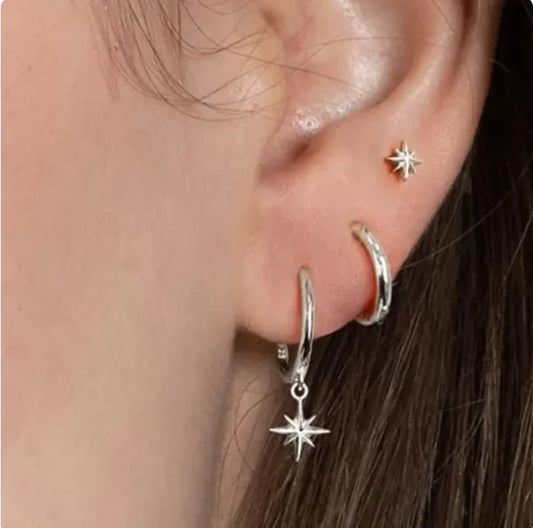 Ensemble de 3 boucles d'oreilles en forme d'étoile galvanisées