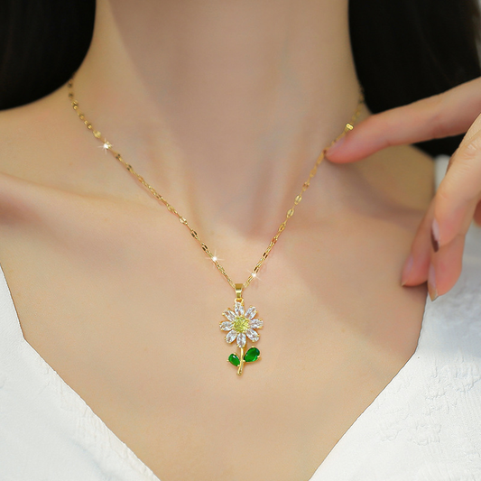 Collier Tournesol avec Zircone en Acier Titane (Une Pièce)