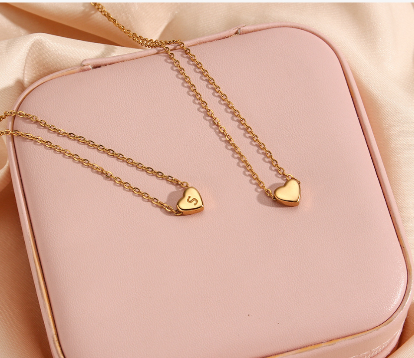 Initial Love Necklace - 18K Gold Plated Heart Pendant (One)
