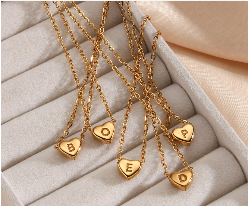 Initial Love Necklace - 18K Gold Plated Heart Pendant (One)