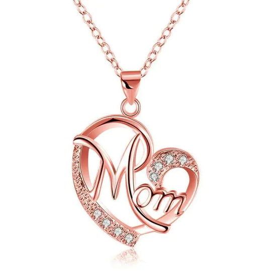 Mom's Heart-Shaped Crystal Pendant Necklace with Diamonds